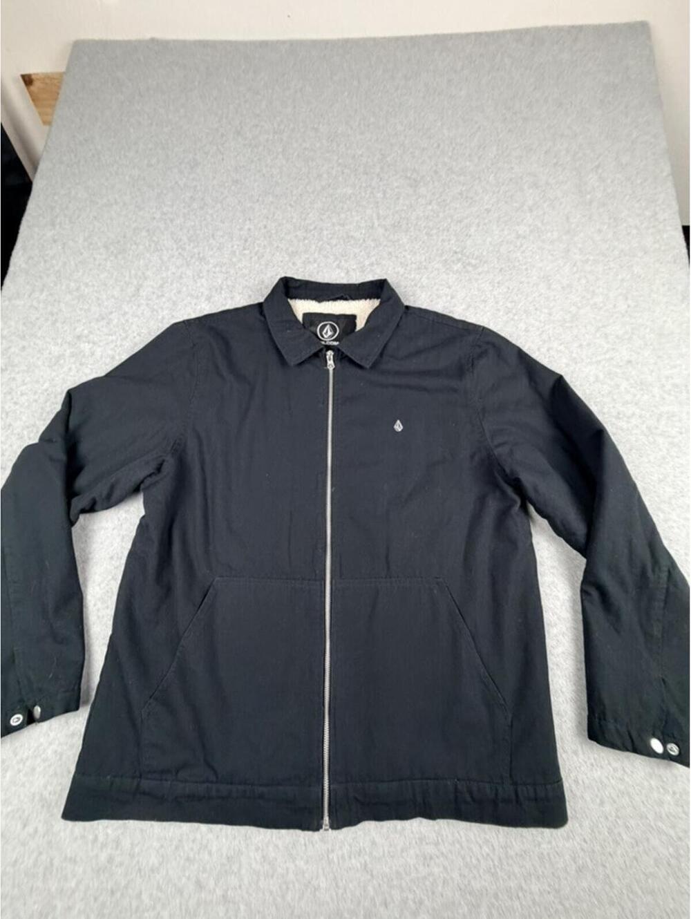 Volcom Mens Jacket‎ Full Zip Sherpa Lined Collared Snap Cuffs Black